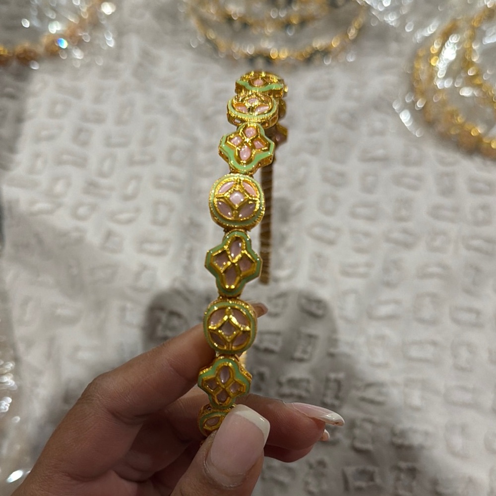 Gold and Green Women's Decorative Headband - Picture 2 of 2
